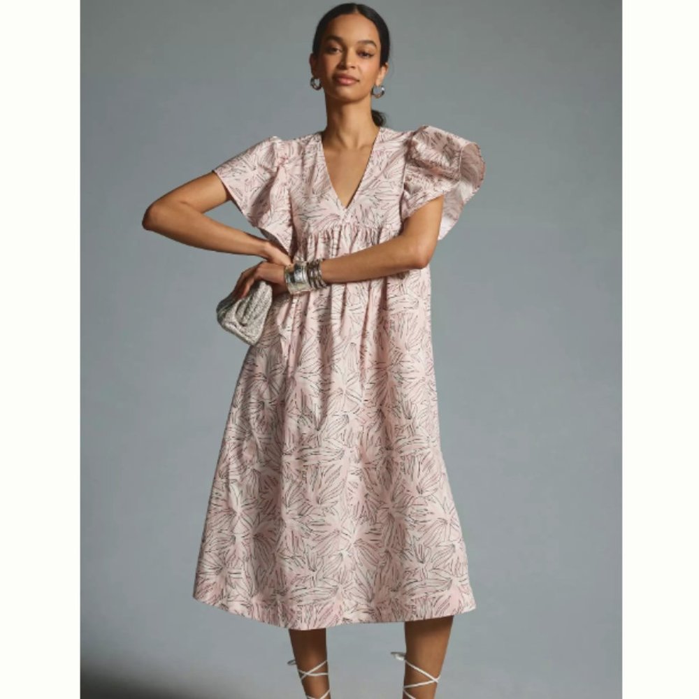 Brand New Maeve Printed Flutter-Sleeve Babydoll Dress